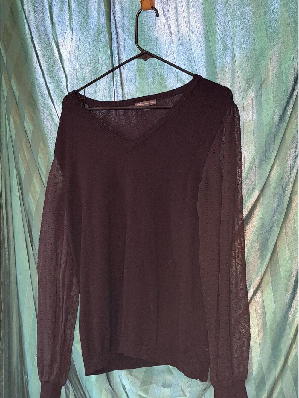 Black Sheer Sleeve V-Neck Sweater